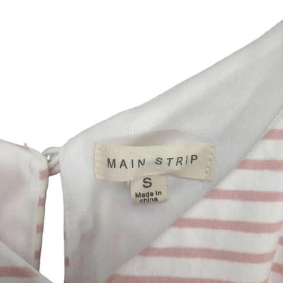 Main Strip Sz S Pink Striped High Waist Tie Belt Spaghetti Strap Maxi Dress Boho - Picture 3 of 6